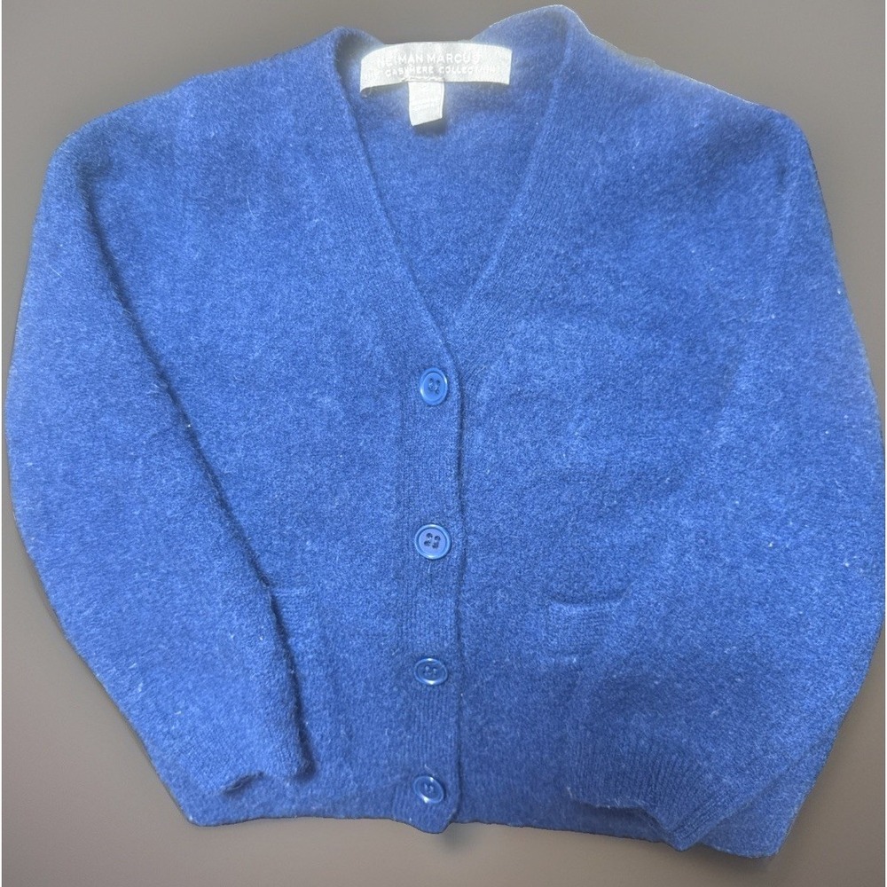Neiman Marcus Kids 100% Cashmere Royal Blue V-Neck Button Cardigan, Size 2 T